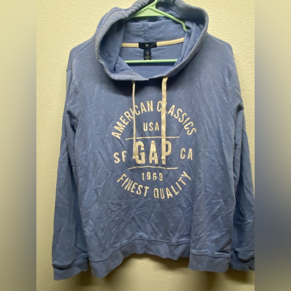 Gap XL blue sweatshirt hoodie with words in glitter